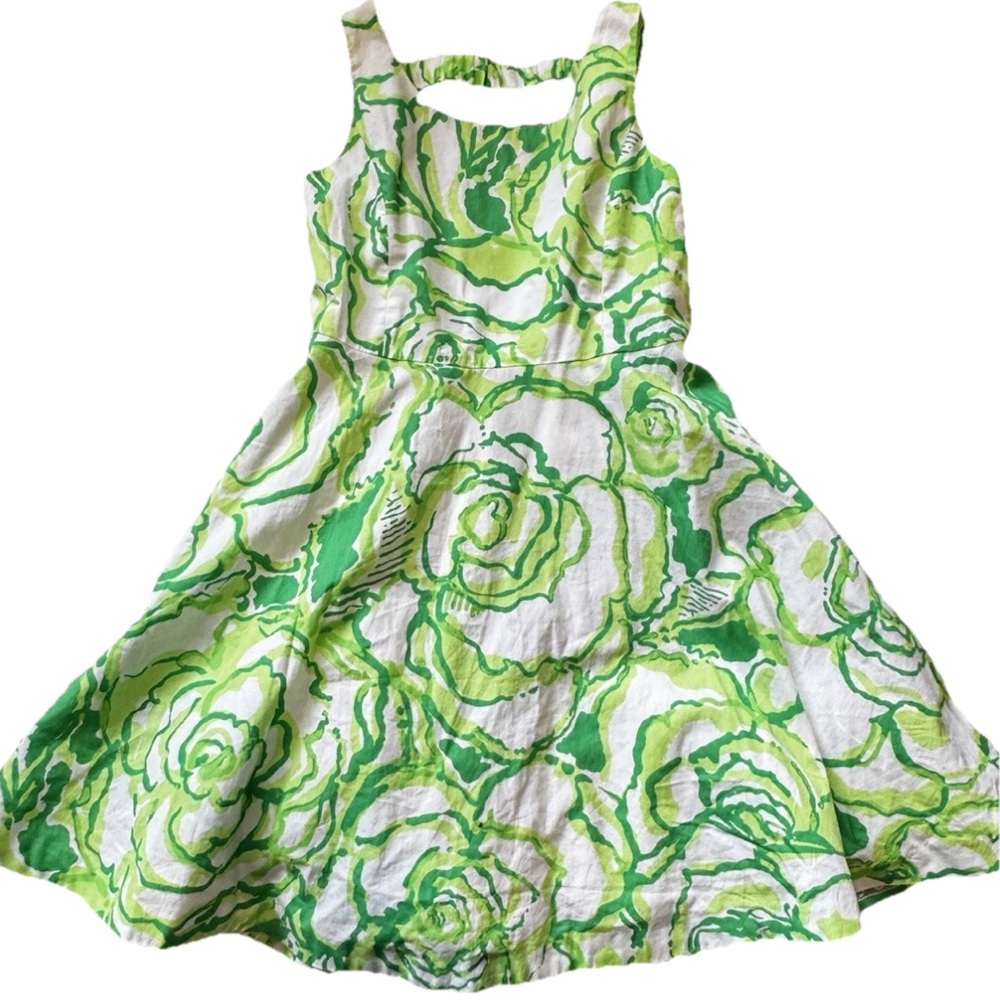Lilly Pulitzer Girls Green White Floral Kaya Dress Sz 8 Resortwear Sundress